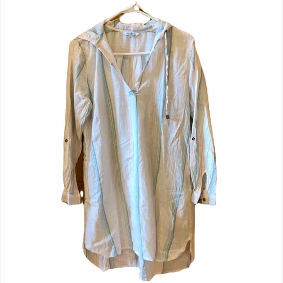 ✨Blue Island Striped Hooded Cover Up✨ - Picture 1 of 4